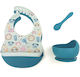 Baby Cloud Feeding Set Animals made of Silicone with Non-Slip Base Blue 4pcs for 6+ months