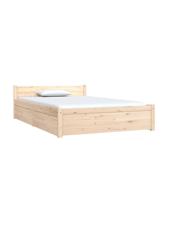 Κρεβάτι Ημίδιπλο από Μασίφ Ξύλο Φυσικό με Συρτάρια & Τάβλες 120x190cm