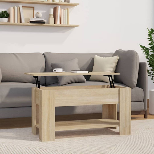 Rectangular Central Wooden Coffee Table with Lifting Mechanism Beige M101xW49xH52cm