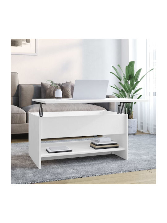 Rectangular Central Wooden Coffee Table White M...