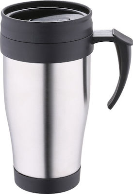 Bergner Glas Thermosflasche Rostfreier Stahl Silber 400ml mit Mundstück und Handgriff