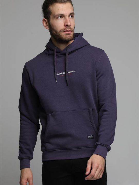 Double Men's Sweatshirt with Hood Purple
