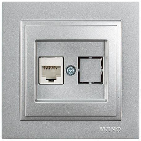 Eurolamp Μονή Πρίζα Δικτύου RJ45 με Πλαίσιο Τύπου Cat6 σε Ασημί Χρώμα 152-10440