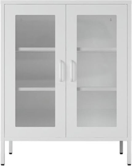 Living Room Display Cabinet with Metal and Glass White 80x35x102cm