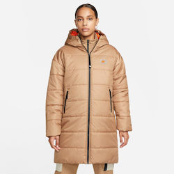 Nike Women's Long Puffer Jacket for Winter with Hood Brown DX5684-258