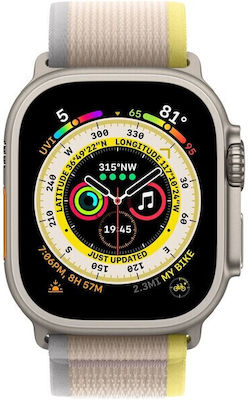 Apple Watch Ultra Titanium 49mm Αδιάβροχο με eSIM και Παλμογράφο (Yellow/Beige Trail Loop S/M)