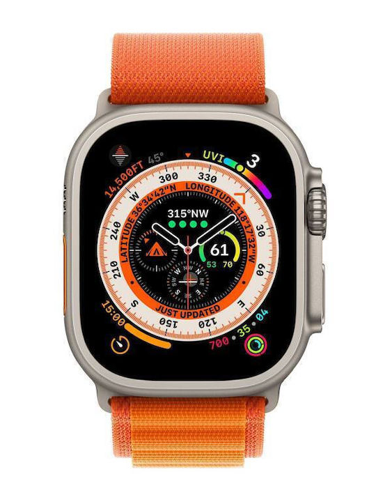Apple Watch Ultra Titanium 49mm Αδιάβροχο με eSIM και Παλμογράφο (Orange Alpine Loop Medium)