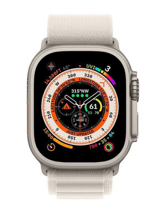 Apple Watch Ultra Titanium 49mm Αδιάβροχο με eSIM και Παλμογράφο (Starlight Alpine Loop Large)