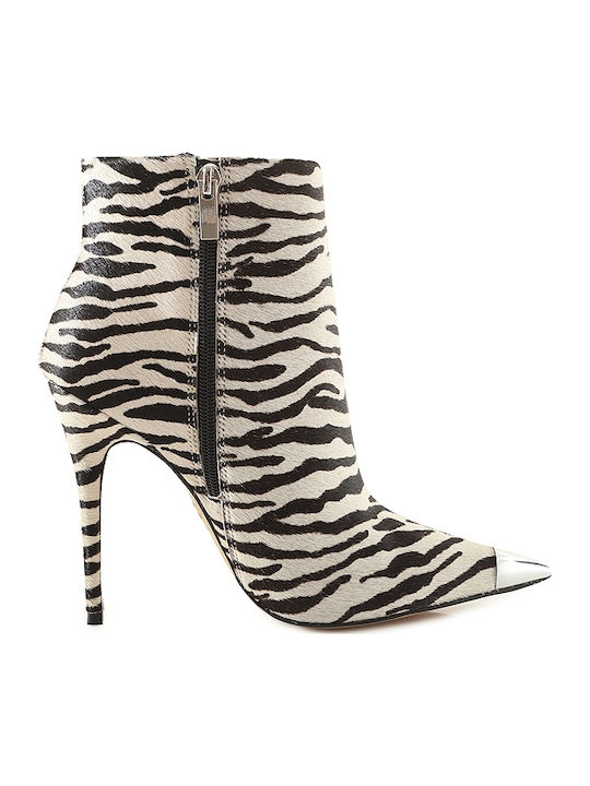 Leather Women's Ankle Boots with High Heel Animal Print