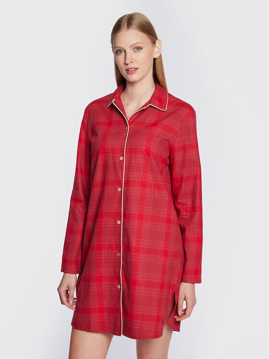 Triumph Winter Cotton Women's Nightdress Red Boyfriend NDW X