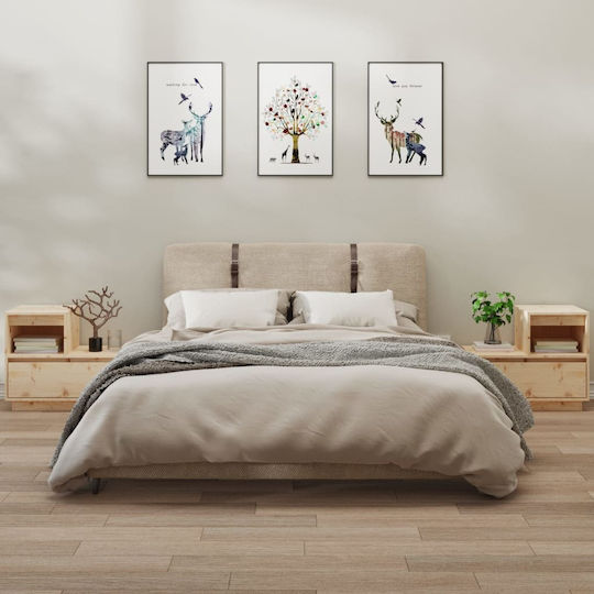 Noptiere din Lemn Masiv Bej 2buc 60x34x51cm