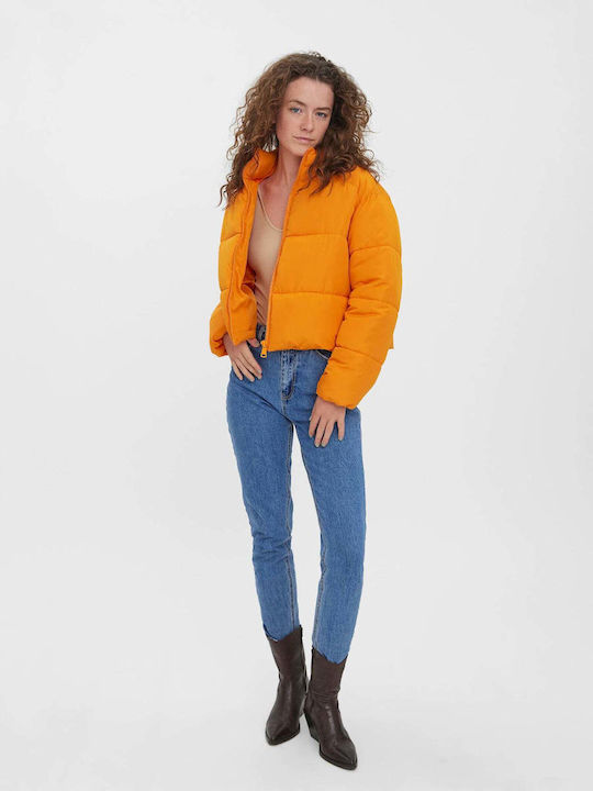 Vero Moda Κοντό Γυναικείο Puffer Μπουφάν για Χειμώνα Πορτοκαλί