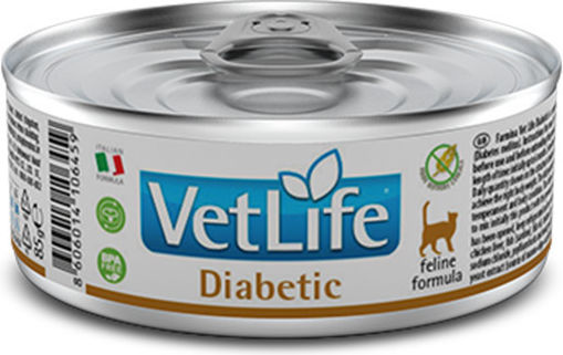 Farmina Vet Life Diabetic Υγρή Τροφή για Ενήλικες Γάτες σε Κονσέρβα με Κοτόπουλο, Σαρδέλα και Συκώτι χωρίς Σιτηρά 85gr