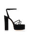 Sante Platform Suede Women's Sandals with Strass & Ankle Strap Black with Chunky High Heel