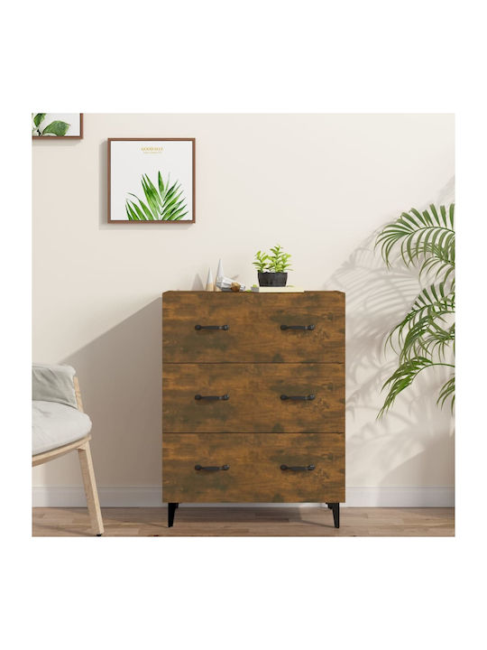 Wooden Chest of Drawers with 3 Drawers Smoked Oak 69.5x34x90cm