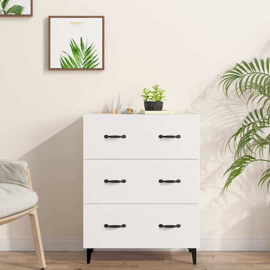 Wooden Chest of Drawers with 3 Drawers White 69.5x34x90cm