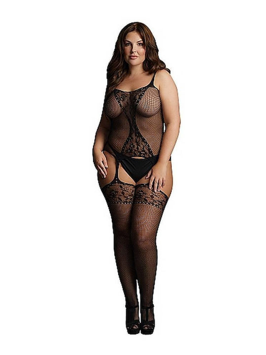 Le Désir Plus Size Ολόσωμο Καλσόν Διχτυωτό Fishnet & Lace Suspender Bodystocking Μαύρο