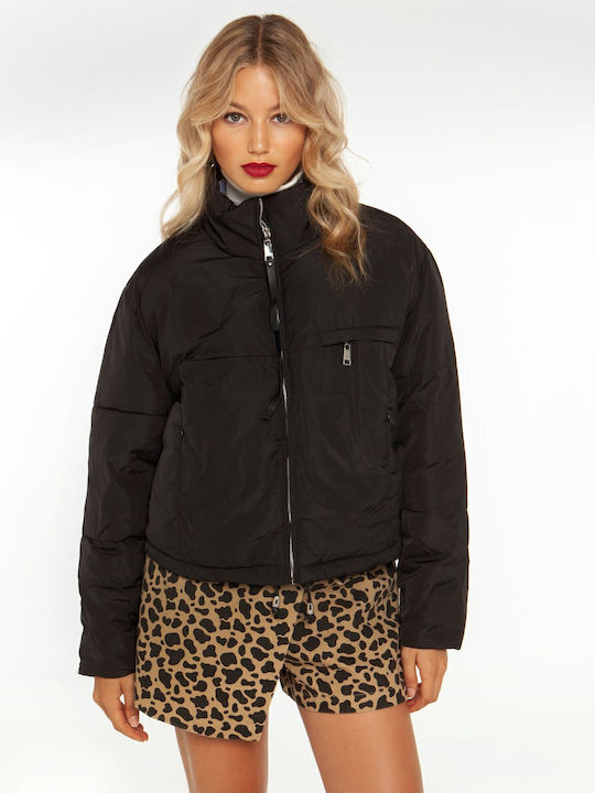 Women's Short Puffer Jacket for Winter Black