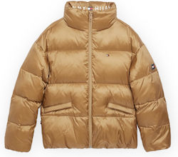 Tommy Hilfiger Παιδικό Casual Μπουφάν Κοντό με Κουκούλα Χρυσό