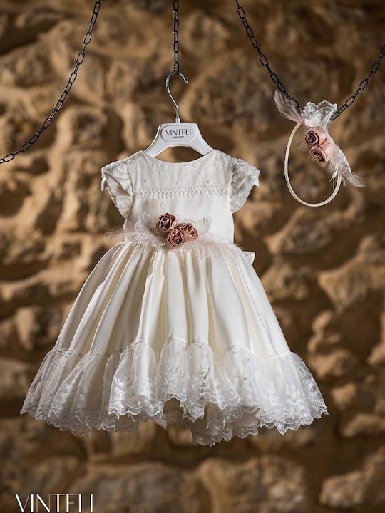 Vinte li Ecru Taufset Kleidung mit Haar-Accessoires & Kleid 2Stück