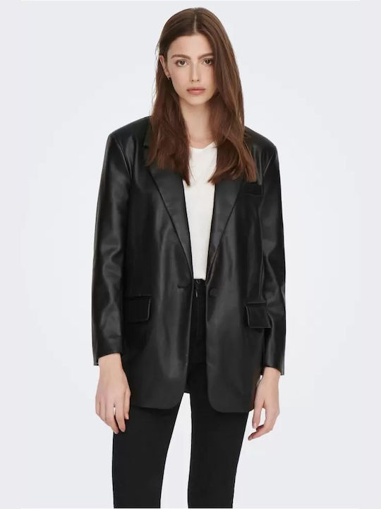 Only Women's Leather Blazer Black