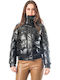 Kurz Damen Puffer Jacke für Winter Schwarz