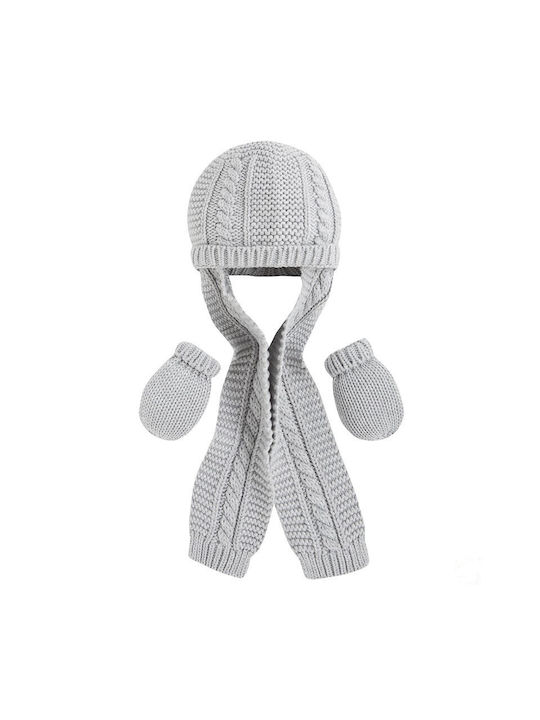 Mayoral Kids Beanie Set with Scarf & Gloves Knitted Gray