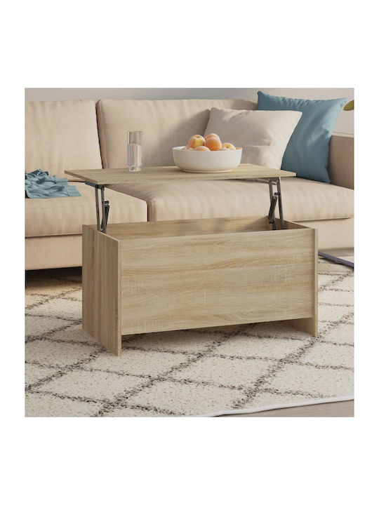 Rectangular Central Wooden Coffee Table with Lifting Mechanism Brown W102xD55.5xH52.5cm