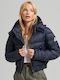 Superdry Women's Short Puffer Jacket for Winter with Hood Eclipse Navy