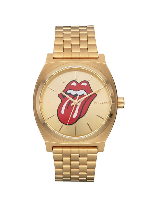 Nixon Rolling Stones Time Teller Ρολόι Μπαταρίας με Μεταλλικό Μπρασελέ σε Χρυσό χρώμα