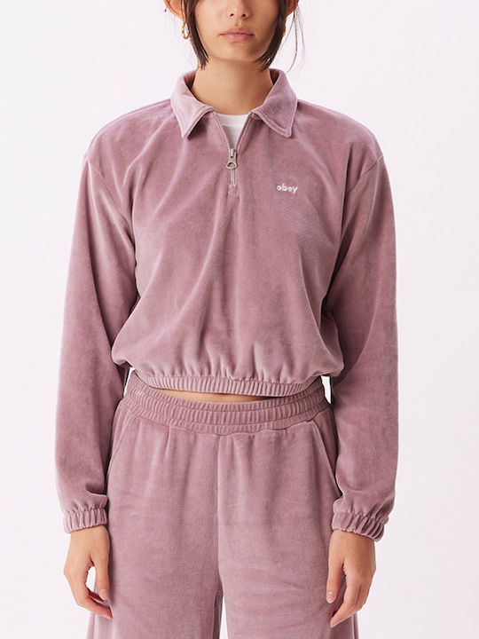 Enzo Quarter Χειμερινή Γυναικεία Fleece Μπλούζα Μακρυμάνικη με Φερμουάρ Λιλά