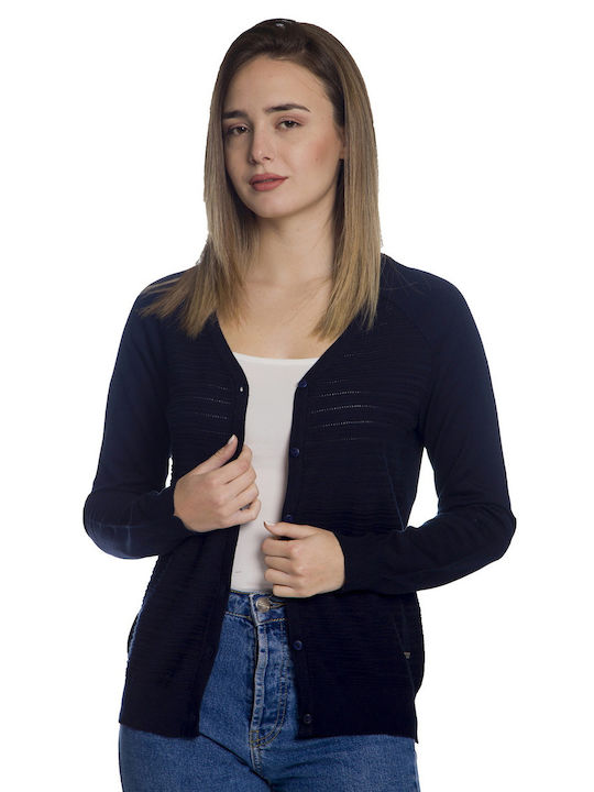 Vera Short Women's Cardigan with Buttons Navy Blue