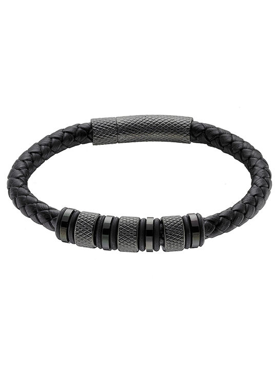 Men's leather bracelet 316L steel bracelet black Art 00498