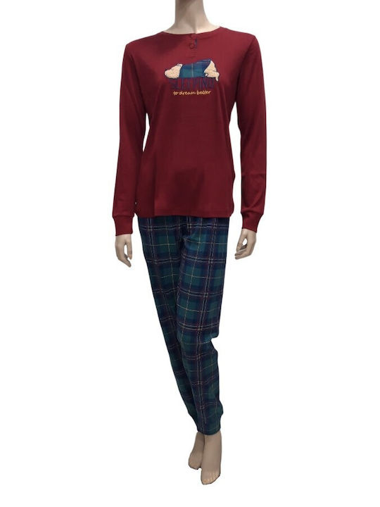 Noidinotte Winter Women's Pyjama Set Cotton Burgundy