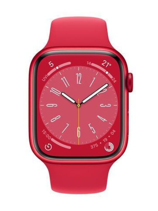 Apple Watch Series 8 Cellular Aluminium 45mm Αδιάβροχο με eSIM και Παλμογράφο ((Product)Red)