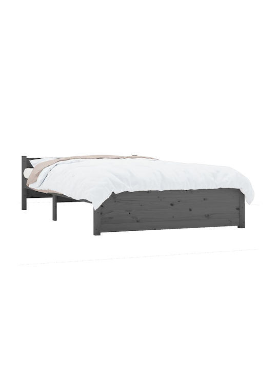 Κρεβάτι Διπλό από Μασίφ Ξύλο Γκρι με Τάβλες για Στρώμα 135x190cm
