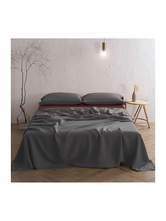 Kelepoyri Sheet Sets Queen 240x270cm. Solid Grey / Bordeaux 4pcs