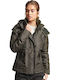 Superdry Women's Short Lifestyle Jacket Windproof for Winter with Hood Surplus Goods Olive