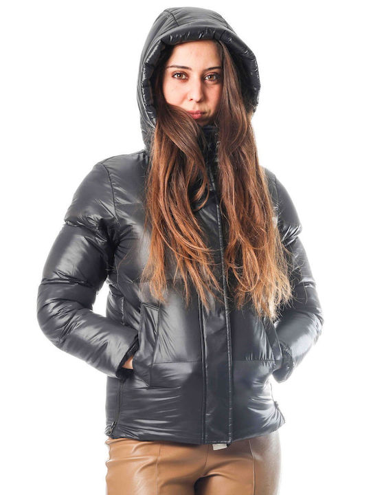 Paco & Co Women's Short Puffer Jacket for Winter with Hood Black