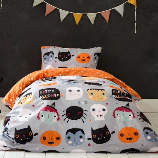 Nima Комплект чаршафи Единично Памучни Happy Halloween Сив 170x255см 3бр