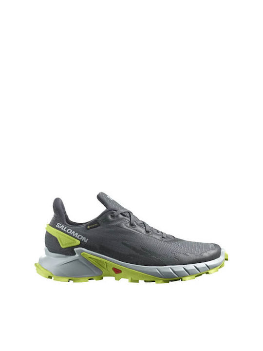 Alphacross 4 GTX Bărbați Pantofi sport Trail Running Impermeabile cu Membrană Gore-Tex Ebony / Albastru Perlat / Albastru Acid