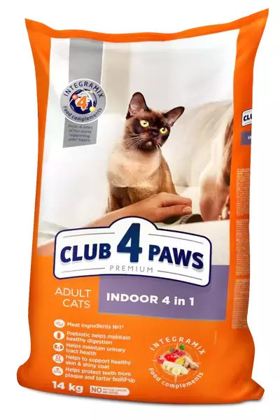 Club 4 Paws Indoor 4 in 1 Ξηρά Τροφή για Ενήλικες Γάτες με Κοτόπουλο ...