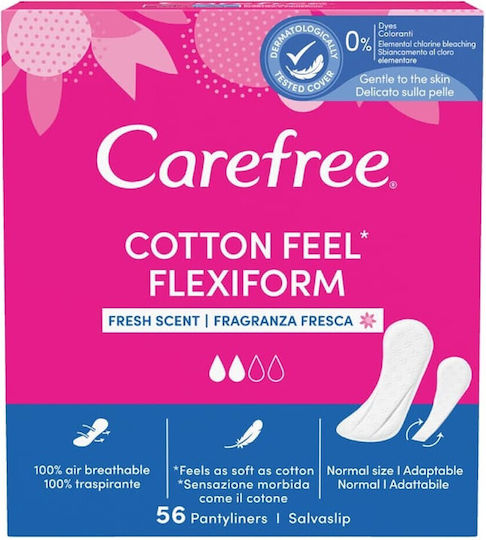 CareFree FlexiComfort Cotton Feel Σερβιετάκια για Κανονική Ροή 2 Σταγόνες 56τμχ Fresh Scent