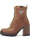 Leather Women's Ankle Boots with High Heel Tabac Brown