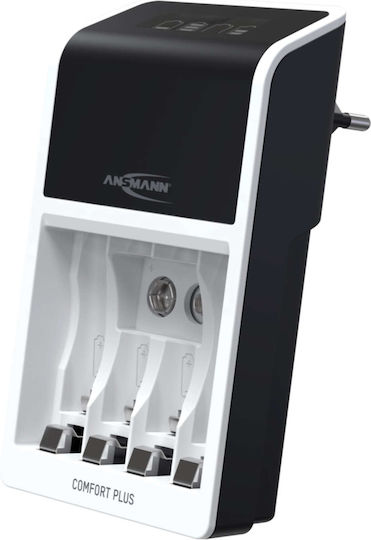 Ansmann Comfort Plus Ladegerät 4 Batterien Ni-MH Größe AA/AAA/9V Set mit 4x AA 2100mAh
