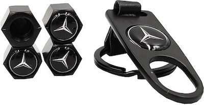 Auto Gs Car Tire Valve Caps with Logo Mercedes with Keychain Black 4pcs