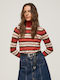 Pepe Jeans Women's Long Sleeve Sweater Striped Red