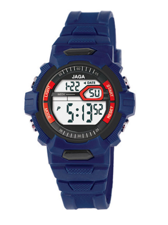 Jaga Digital Men's Watch 40mm Chronograph Battery with Blue Rubber Strap