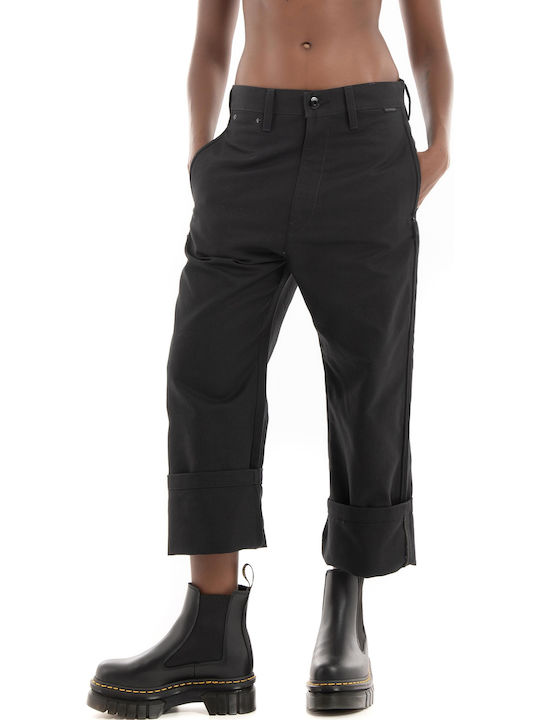 Dama Tesatura Pantaloni cu Croială Relaxată Negru