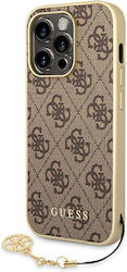 Guess 4G Charms Umschlag Rückseite Synthetisch Braun (iPhone 14 Pro) GUHCP14LGF4GBR